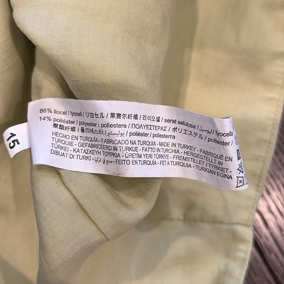 Zara Lime Green Ruched Mini Dress Collared Long Sleeve Shirt Dress XS/Small - Picture 12 of 15